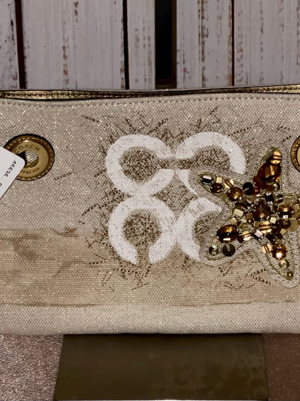 NWT! COACH AUDREY STARFISH STUDDED LIMITED EDITION LARGE NATURAL WRISTLET 45535
